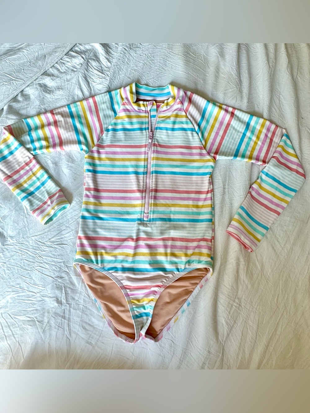Crewcuts by J Crew Girls Long-Sleeve Striped Pastel Swimsuit